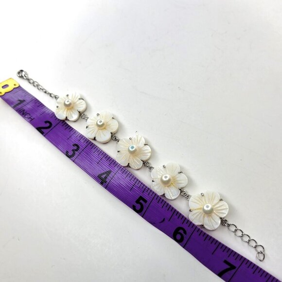Genuine Pearl Bracelet with Mother of Pearl Petals and White Pearl Bracelet - Picture 8 of 13